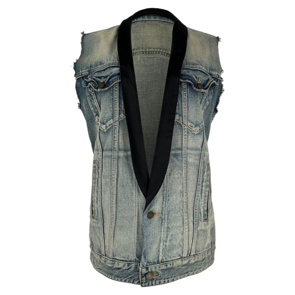 Saint Laurent Smoking Collar Denim Vest in Blue Cotton